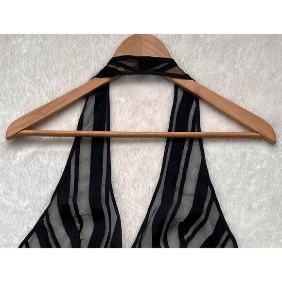 NWOT Zara Black Striped Organza Translucent V-Neck Halter Top, Size Medium - Picture 12 of 15